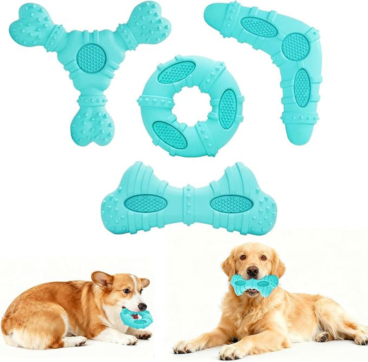 Dog Chew Toys for Aggressive Chewers, 4 Pack Natural Rubber Dog Toys,Teething Toys for Puppies, Soft Durable Interactive Chew Toy for Puppy Teeth Cleaning and Gum Massage(Blue)