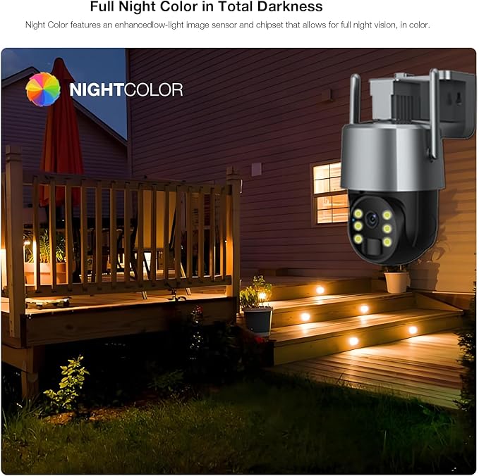 2K Tuya Solar Security Camera, 3MP Wireless Outdoor WiFi Camera w/ 360° PTZ, IP65, Battery Powered Surveillance Home Cam w/ Color Night Vision, PIR Sensor, 2-Way Audio, SD/Cloud Storage, App Alerts