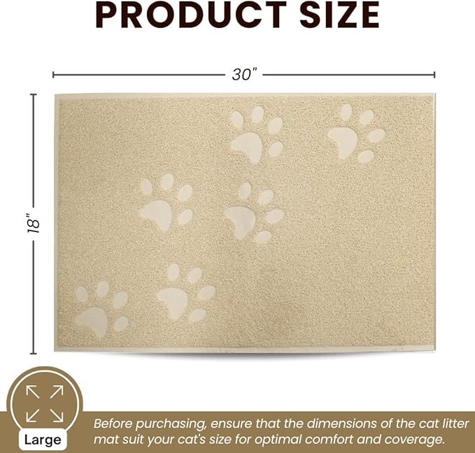 Andalus Large Cat Litter Mat, Pack of 1 - Waterproof, Non-Slip & Easy to Clean Cat Litter Box Mat for Extra Efficient Pet Litter-Trapping, Beige (30” X 18”)