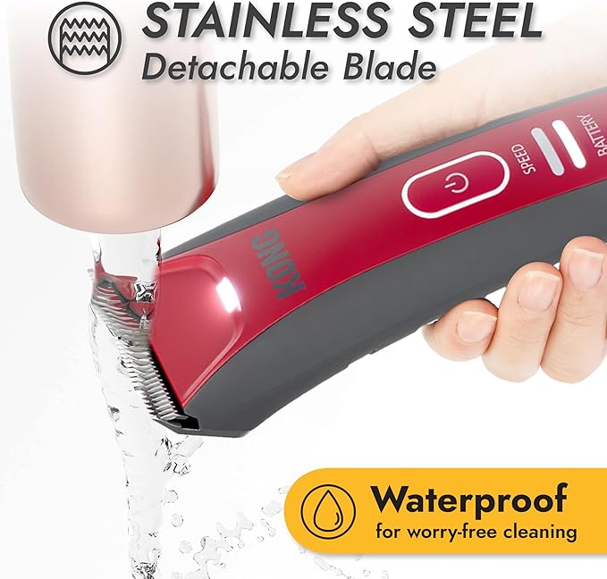 Kong 2-Speed Cordless-Corded Dog Clipper Kit – Stainless Steel Blade, Waterproof, LED Spotlight, Use-While-Charging, 6 Guide Combs, Ergonomic Handle – Red/Gray, Medium Coat Types