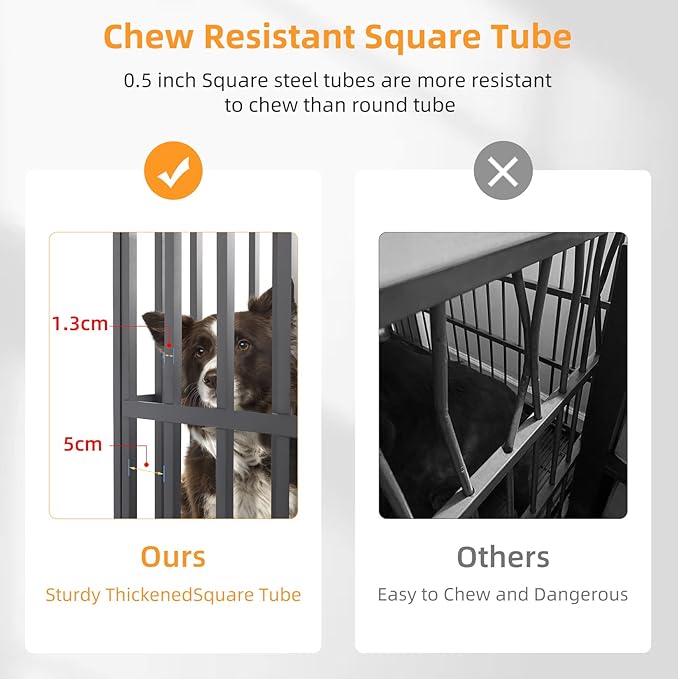 BingoPaw Heavy Duty Dog Crate: 38Inch Dog Kennel Stackable Made by Chew Resistant Square Meatl Tube - Two Tiers Dog Kennel Indoor Escape Proof with Wheel and Tray