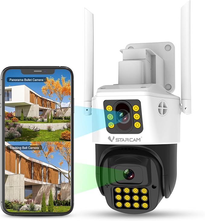 VSTARCAM 3MP+3MP Security Cameras Wireless Outdoor, 2K Dual Camera, 360° Pan & Tilt, Custom Alarm Sound, Full Color Night Vision, 2-Way Audio, 2.4GHz WiFi, PIR Motion Sensor,Real Time Notifications