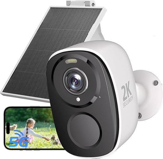 2.4&5ghz WiFi Solar Security Cameras Wireless Outdoor,2K QHD Home Security System, Solar Cameras Kit with 130° Ultra-Wide View, 2-Way Talk, IP65,Color Night Vision, Spotlight & Siren (1, White)