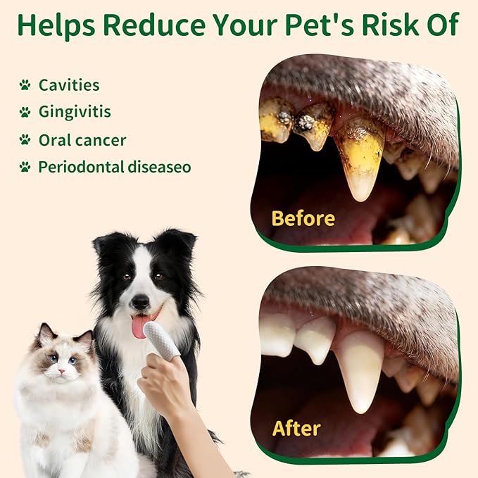Dental Care Finger Wipes 50 Counts –Disposable Wipes for Dogs & Cats, Plaque & Tartar, Fresh Breath & Gum Health，All Natural Dog Toothbrush & Tooth Brushing Kit（Unscented）