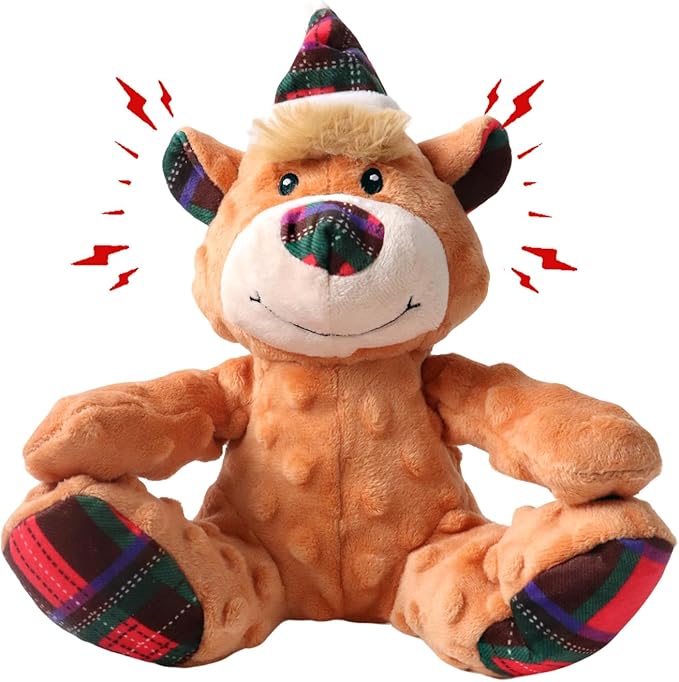 Christmas Squeaky Dog Toys for Large Dogs, Interactive Tug of War Bear to Keep Them Busy - XMS Bear with Crinkle Paper for Puppy Small Medium Large Dogs