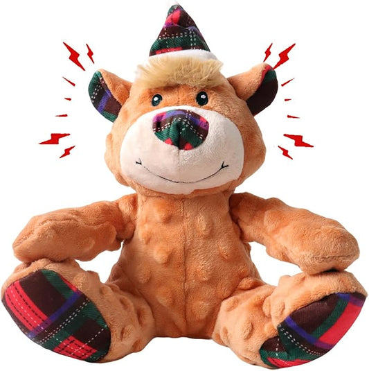 Christmas Squeaky Dog Toys for Large Dogs, Interactive Tug of War Bear to Keep Them Busy - XMS Bear with Crinkle Paper for Puppy Small Medium Large Dogs