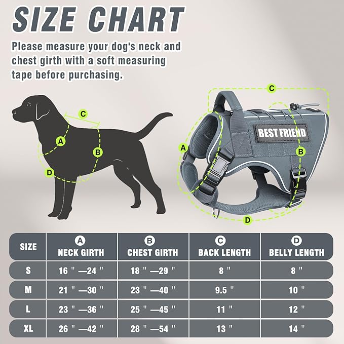 Tactical Dog Harness for Large Dogs,No Pull Military Dog Vest with Handle,Reflective Heavy Duty Pet Harness for K9 Working Walking Hiking Training Gray XL