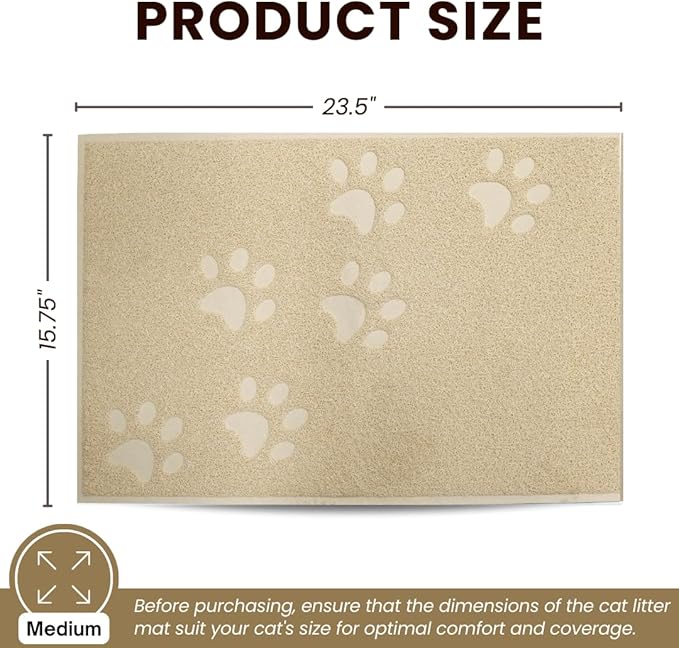 Andalus Medium Cat Litter Mat, Pack of 2 - Waterproof, Non-Slip & Easy to Clean Cat Litter Box Mat for Extra Efficient Pet Litter-Trapping, Beige (23.5” X 15.75”)