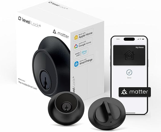 Level Lock+ (Matter) Smart Lock - World's Smallest, Most Advanced Matter-Over-Thread Deadbolt Plus Apple Home Key - Keyless and Remote Access via Apple, Alexa, Google Home, SmartThings (Matte Black)