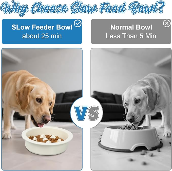 Ceramic Slow Feeder Dog Bowl 6.3inch Dog Food Dish Anti-Choking Puzzle Dogs Food Bowls Pet Slow Feeders Slows Down Eating Bloat Stop for Medium and Small Dogs and Cats