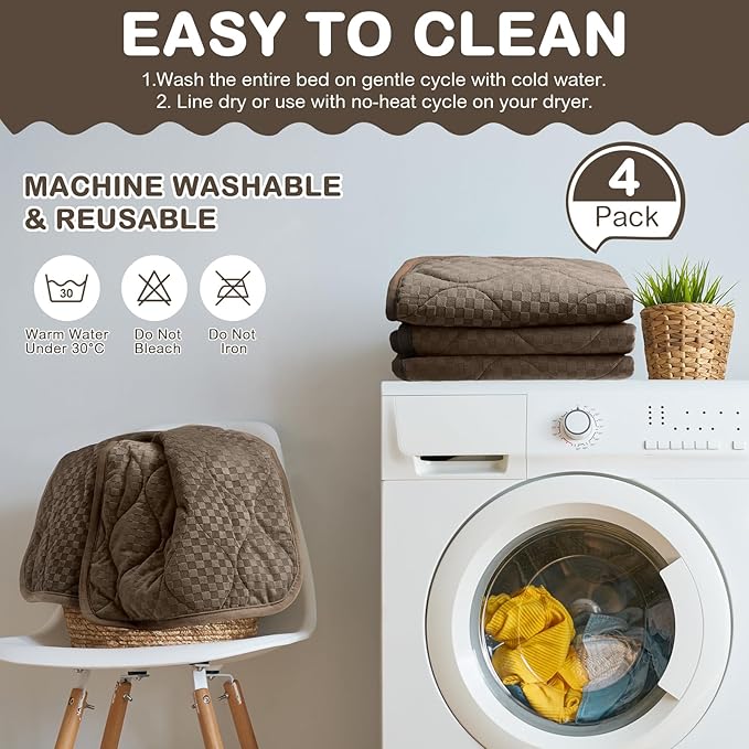 4 Pack Self Warming Cat Mat Self Heating Cat Pad Warm Thermal Pet Bed Washable Dog Crate Pad Body Heat Dog Bed Mat Blanket Non Slip Bottom for Outdoor Indoor Pets (Coffee,16 x 20 Inch)