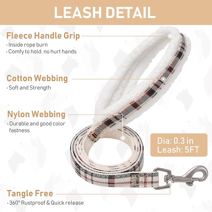 GAMUDA Small Dog Harness Collar and Leash Set, Step in No Chock No Pull Soft Mesh Adjustable Dog Vest Harnesses Plaid Reflective for Dogs Puppy Cats Kitten Rabbit (Warm Beige, XXS)
