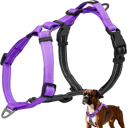 No-Pull Harness,Y-Shaped Design,Buckle-Neck Balance Harness with Reflective Stitching, Ideal for Dog Training and Night Walking, Padded Handle, Durable High-Tensile Nylon-Purple-XL