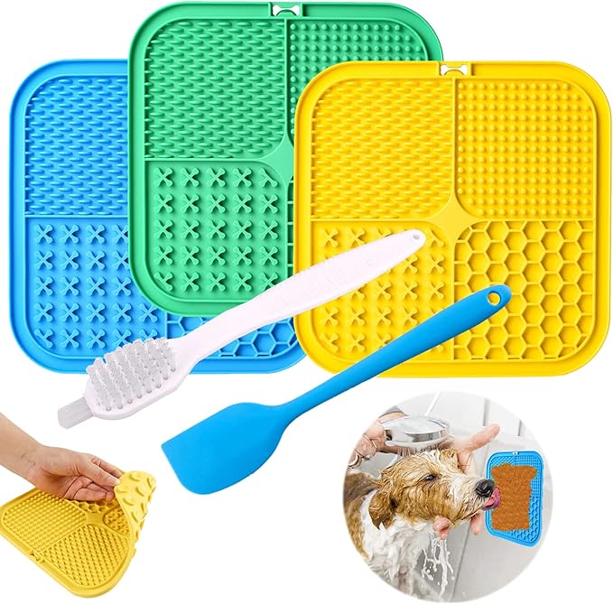 Dog Licking Mat, 3 Pcs Large Licking Mat for Dogs with Suction for Anxiety, Peanut Butter Dog Licking Mat Slow Feeder Dispensing Treater Lick Pad for Dogs Cats Grooming Bathing and Training