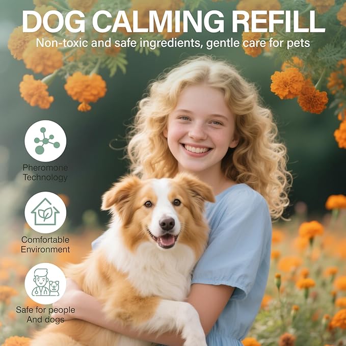 Dog Calming Pheromones Diffuser 6 in 1 Appeasing Relaxing Diffuser with Timing Function Pet Kit (3 Plug in +3 Refill 48ml) for Anxiety Relief Reduce Aggression Barking Fighting Stress (Tasteless)