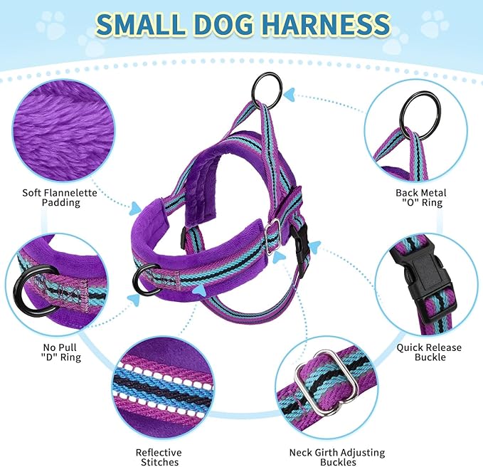 SlowTon No Pull Small Dog Harness and Leash Set, Puppy Soft Vest Harness Neck & Chest Adjustable, Reflective Lightweight Harness & Anti-Twist Pet Lead Combo for Small Medium Dogs (PU-Front Clip, S)