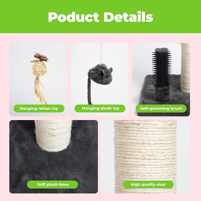 Best Pet Supplies Catify Cat Scratcher, Fun Interactive Scratchers, Posts, Poles, Claw Safe, Furniture Saver Indoor Play Support Natural Cat Behaviors Heavy Duty - Gray