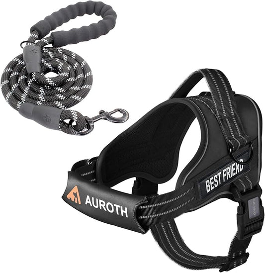 AUROTH Dog Harness and Leash Set, Soft Padded Dog Vest with 5.25FT Dog Leash, No Choke, Easy On Pet Vest, Adjustable Reflective No Pull Dog Harness for Large Dogs, Easy Walking and Training