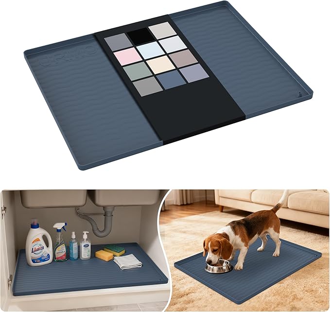URMONA Waterproof Silicone Under Sink Mat 25'' x 19'' Shelf Liner for Kitchen and Bathroom, Cabinet and Counter Protector, Storage and Organizers, Litter Mat, Pet Cat Puppy Essentials(Dark Grey)