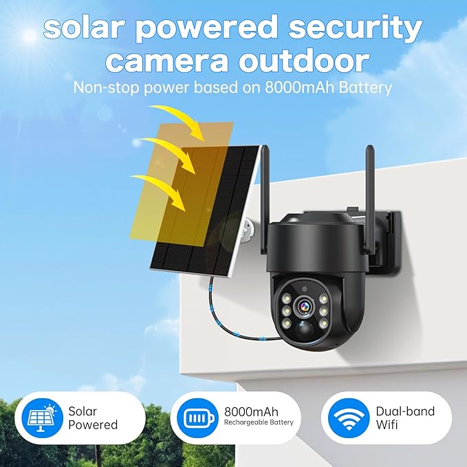 Solar Security Cameras Wireless Outdoor, 5G/2.4G Solar WIFI Cameras for Home Security,Battery Powered Outside Camera,Human Detection, Color Night Vision, 2-Way Talk for home Porch/Garage/Yard