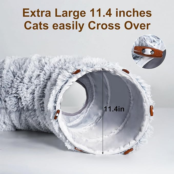 Cat Tunnels for Indoor Cats, Under Christmas Tree Grey Cat Tunnel Donut with Washable Circle Cushion for Cats, Pet Peekbaboo Cave Cat Tunnel Bed for Kitten