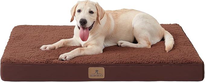 Bedfolks Orthopedic Dog Bed for Extra Large Dogs - Egg Foam Dog Crate Bed with Removable Waterproof Cover, Pet Bed Mat Suitable for Dogs and Pets Up to 90 lbs (41 x 29 x 3.5 inches, Brown)