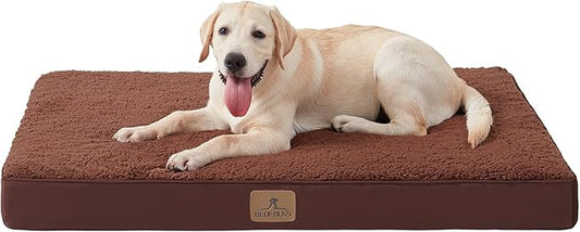 Bedfolks Orthopedic Dog Bed for Extra Large Dogs - Egg Foam Dog Crate Bed with Removable Waterproof Cover, Pet Bed Mat Suitable for Dogs and Pets Up to 90 lbs (41 x 29 x 3.5 inches, Brown)