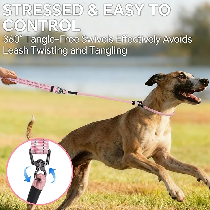 QQPETS Adjustable Slip Lead Dog Leash, Hands Free Waist Leash for Dog Walking, Reflective Training Lead with 360° Swivel Anti-Tangle, 4-7 ft Length for All Breeds