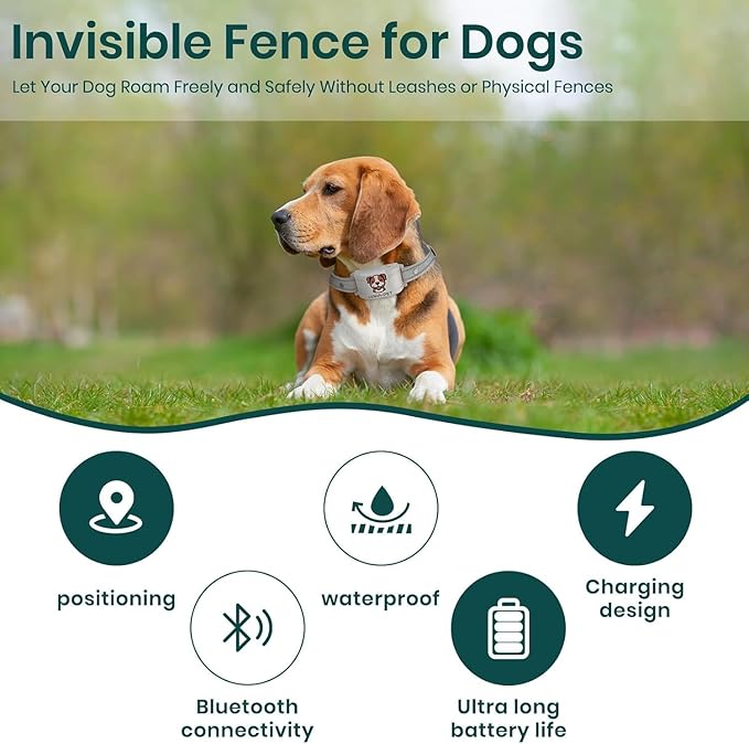 GPS Electric Dog Collar with Free App, Wireless Fence System with Training Collar, Portable Fence for Outdoor Use, Rechargeable Waterproof Collar, Adjustable of Dogs