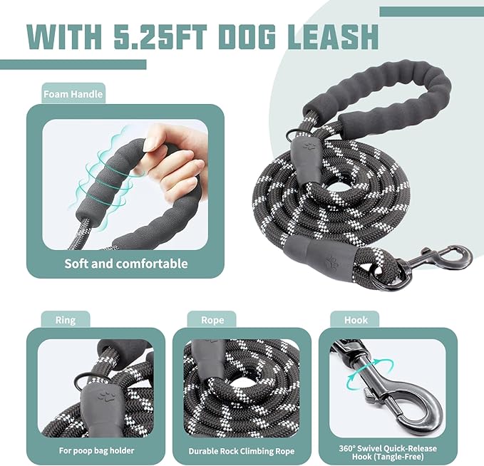 AUROTH Dog Harness and Leash Set, Soft Padded Service Dog Vest with 5.25FT Dog Leash, No Choke, Easy On Pet Vest, Adjustable Reflective No Pull Pet Vest Medium Sized Dog, Easy Walking and Training