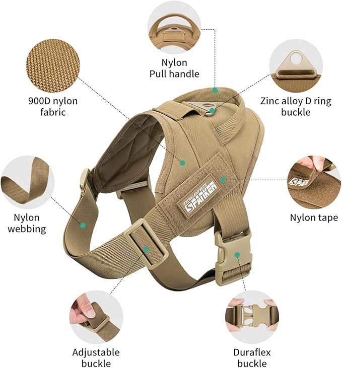EXCELLENT ELITE SPANKER Tactical Dog Vest Training Military Patrol Service Dog Harness Easy Control Adjustable No-Pull Nylon Pet Harness with Handle for Small Medium Large Dogs(COB-XS)