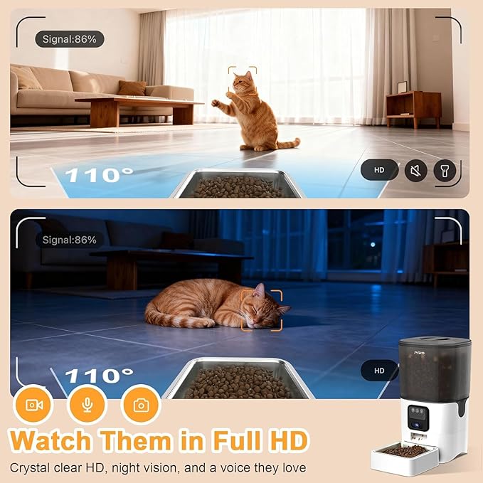 FGID Automatic Cat Feeder and Water Fountain,Cordless or Battery Cat Food Dispenser Timer Pet Feeder Dog Feeders w Camera,Programmable Portion Control, 4 Daily Meals, 10s Voice Recorder