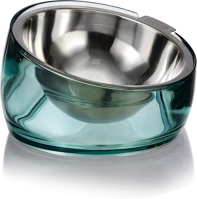 Felli Oblik Raised Dog Food Water Bowls for Small Short-Leg Dogs, Removable Stainless Steel Dish Dishwasher Safe, No Spill Tilted Metal Feeder for French Bulldog, Maine Coon Cats (1.5Cup, Classic)