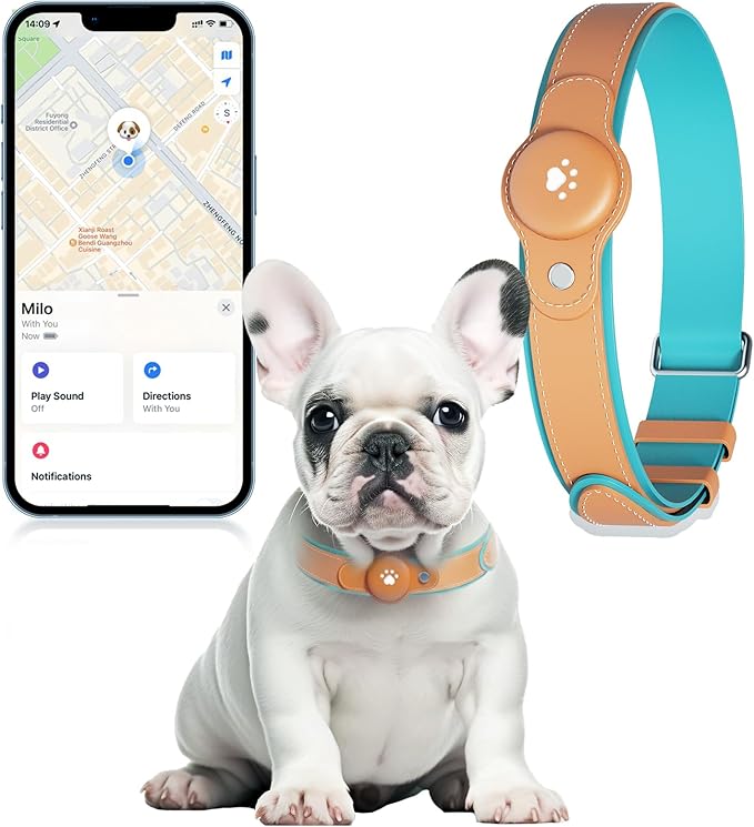 2-in-1 GPS Tracker for Dogs: Smart Collar with Real-Time Location, No Monthly Fee, Unlimited Range (iOS Only) GPS Tracker Dog Collar- Ideal for Small, Medium Large Dogs(Tracker Included) (Brown)