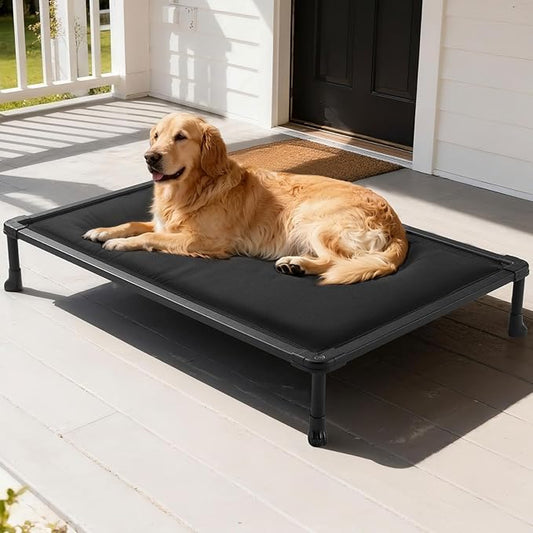 Veehoo Chewproof Elevated Dog Bed, Durable Raised Pet Cot with Soft PP Cotton-Filled Waterproof Mat, Washable Padded Cot for Indoor, Outdoor & Camping, 49-Inch, Black