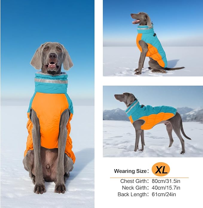 Warm Dog Coats for Large Dogs, Waterproof Dog Jacket with Harness Built in, Zipper Clousure, Fleece Lining, Turtleneck, for Cold Weather, Snowsuit for German Shepherd, Weimaraner, Labrado XXXL