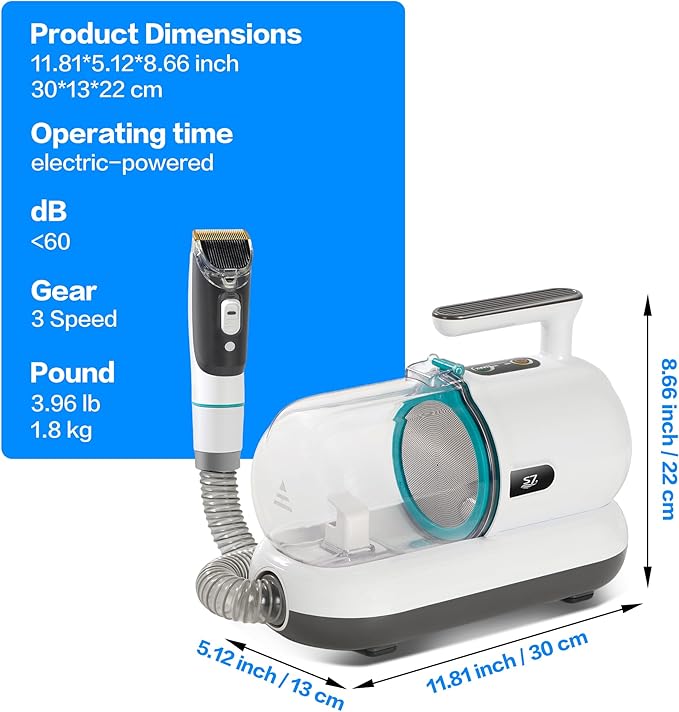 S7 Dog Grooming Vacuum Kit with Nail Grinder,1.5L Dust Cup,Dog Hair Vacuum for Shedding,Grooming Tools for Dogs,Home Cleaning