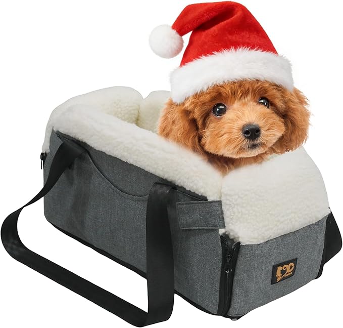 Center Console Dog Car Seat for Small Dogs, Dog Booster Seat with Upgraded Safety Tethers, Detachable Washable Pet Car Seat Travel Bed Under 25lbs(Grey)