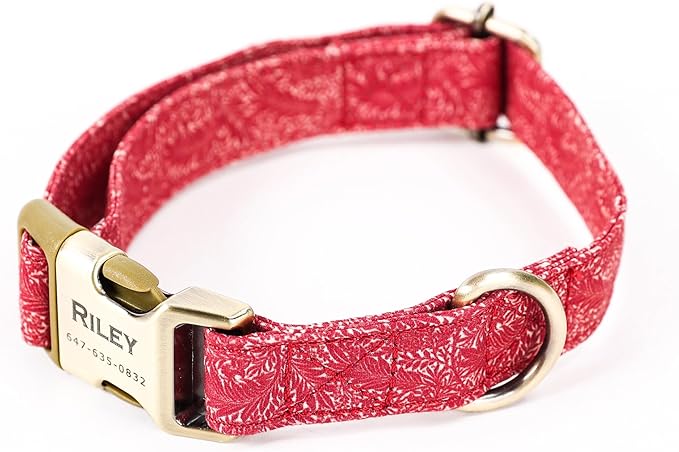 Personalized Dog Collar with Name and Phone Number Engraved,Adjustable Custom Puppy Collar,Organic Cotton Pet Collar for Small Medium Large Boy Girl Dogs