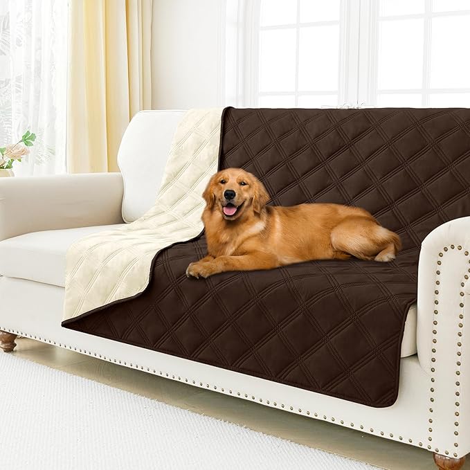 Smiry Waterproof Dog Bed Cover Blanket 68x82, Soft Reversible Pet Blanket, Washable Leakproof Cats Dogs Couch Cover for Sofa, Couch, Furniture, Lattice, Chocolate/Beige