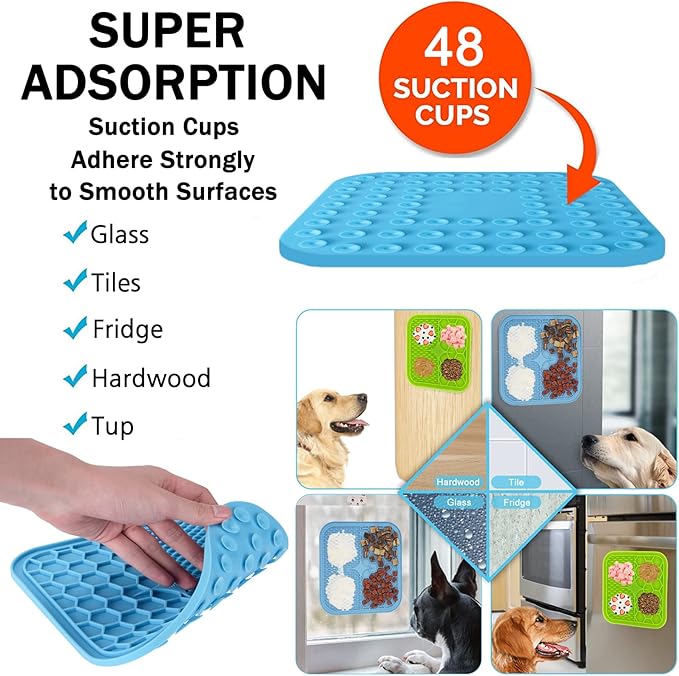 Lick Mat for Dogs, 2 Pcs Dog Lick Mat with Suction Cups for Anxiety, Peanut Butter Dog Licking Mat Slow Feeder Dispensing Treater Lick Pad for Dogs Cats Grooming Bathing and Training