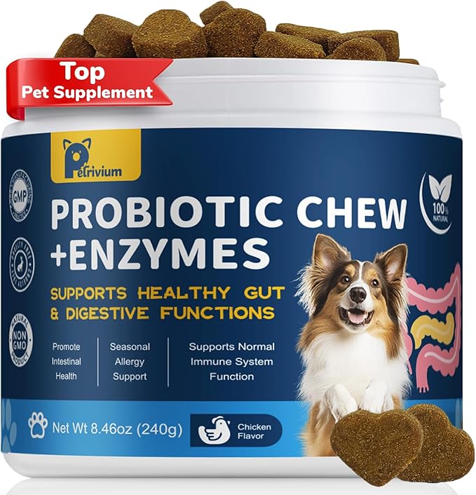 Probiotics for Dogs with Enzymes & Fiber Blend Supports Gut Health, Yeast Balance, Allergies, Itchy Skin, Boost Immune - Natural Probiotic Supplement for Digestive, Diarrhea, Gas, Constipation,120Ct