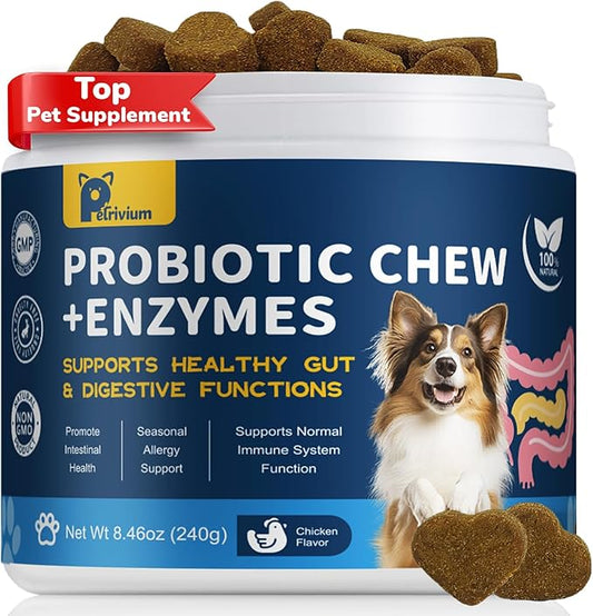 Probiotics for Dogs with Enzymes & Fiber Blend Supports Gut Health, Yeast Balance, Allergies, Itchy Skin, Boost Immune - Natural Probiotic Supplement for Digestive, Diarrhea, Gas, Constipation,120Ct