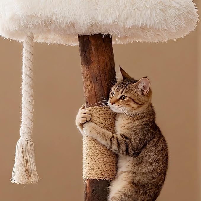 Cats Trees Natural Solid Wooden, 33''Modern Cat Tree Tower for Indoor with Sisal Scratching Post Cat Furniture, with Perches Platform & Dangling Ball,Black
