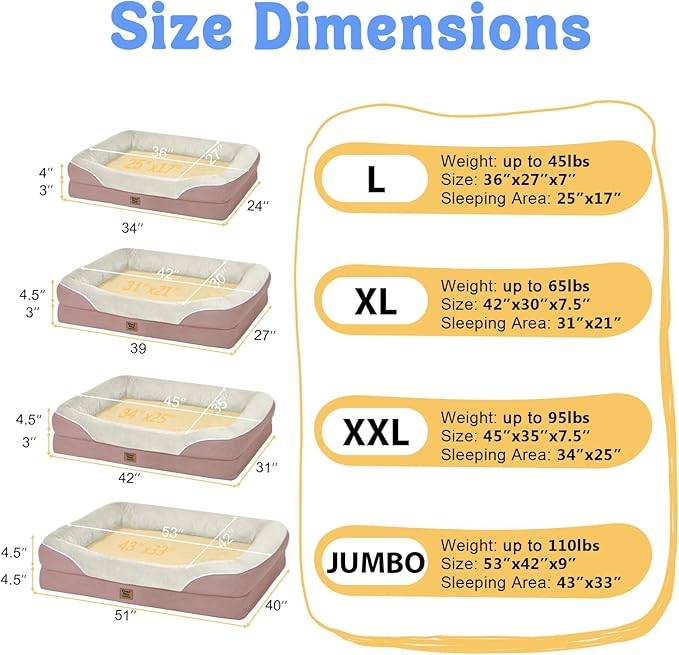 Orthopedic Washable Large Dog Bed - Removable Orthopedic Foam Dog Beds with Bolsters Waterproof Large Dogs Bed and Non-Slip Bottom