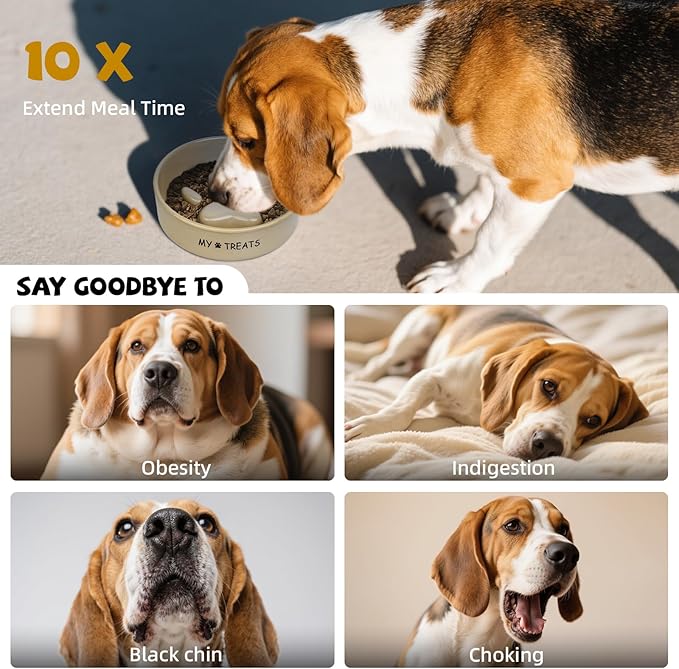 Slow Feeder Dog Bowls, Ceramic Dog Puzzle Feeder, Dogs Dishes for Small & Medium Dogs, White Puppy Slow Eating Bowl, Puppy Food Bowl(Paw Print)