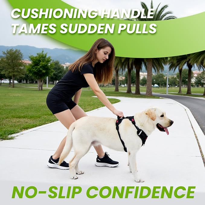 Black No Pull Adjustable Reflective Breathable Heavy Duty Dog Vest Harness for Medium Large Dogs with Quick Release Buckles Soft Padded Handle & Metal Front Back Clip for Walking Training, L