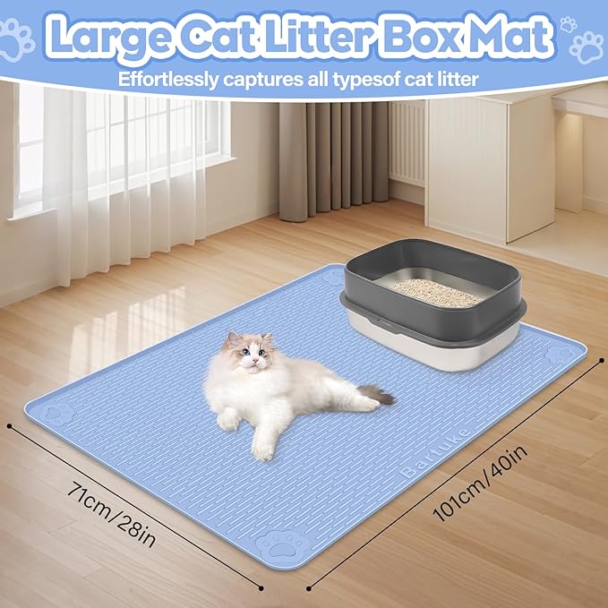 Cat Litter Mat, Extra Large 40" x 28" Silicone Mat Litter Trapping Mat for Scatter Control, Soft on Kitty Paws, Easy to Clean (Blue)