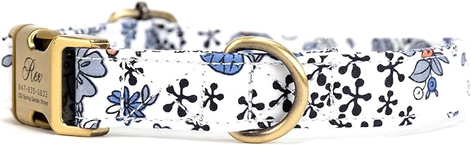 Personalized Dog Collar with Name and Phone Number Engraved,Adjustable Custom Puppy Collar,Organic Cotton Pet Collar for Small Medium Large Boy Girl Dogs