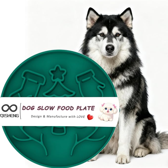 QISHENG - Silicone Slow Feeder Dog Bowl,Christmas Bowl to Slow Down Eating, Food-Grade Non-Slip Dog Dish for Anti-Bloat, Fast Eating Prevention, Dishwasher Safe